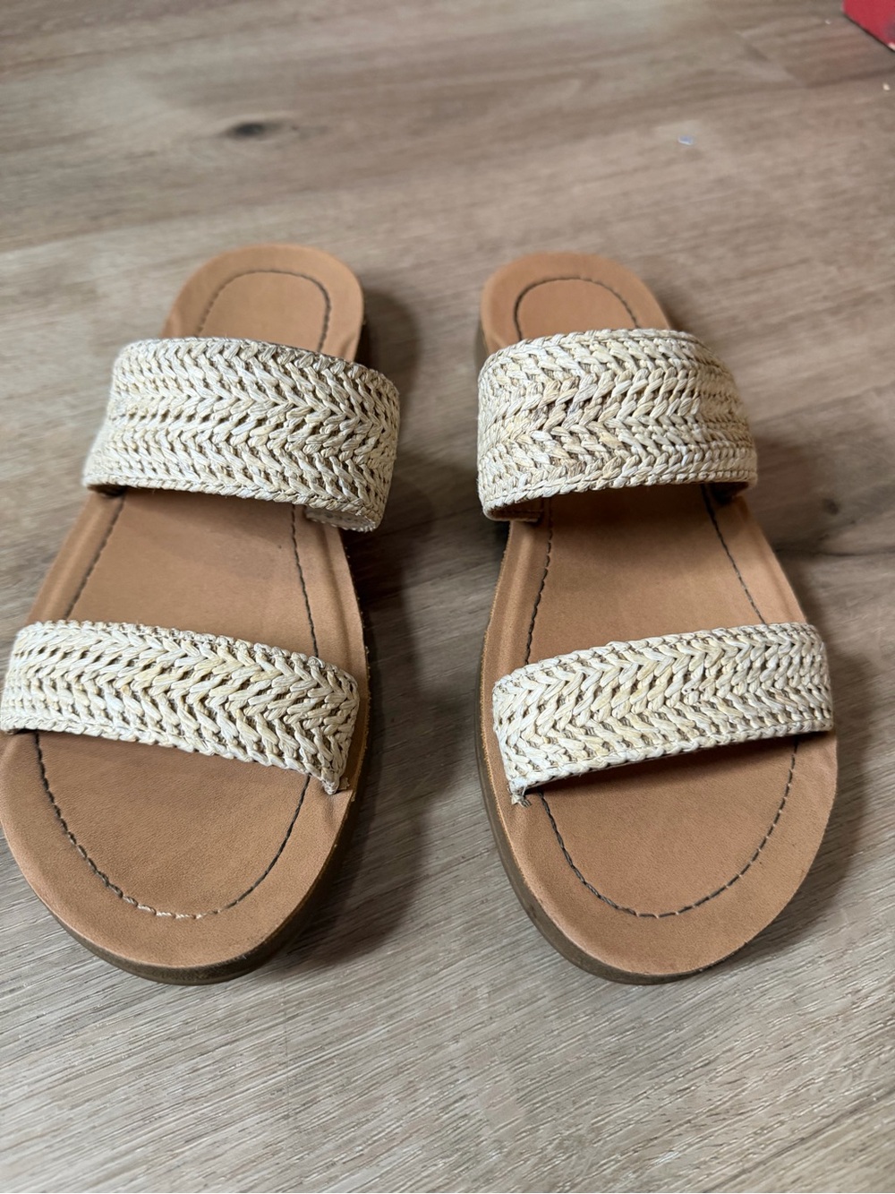 Woven Double-Strap Slide Sandals in Natural